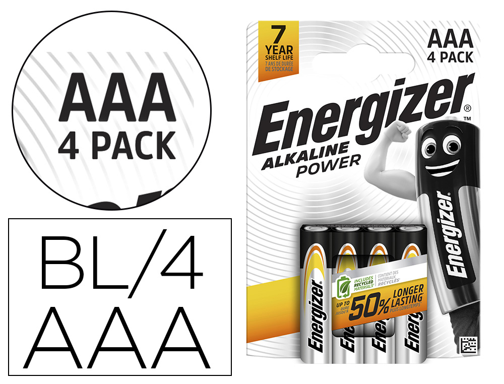 HYPERBURO  PILE ENERGIZER ALCALINE POWER I.C.E. LR03 TAILLE AAA BLISTER 4  UNITÉS