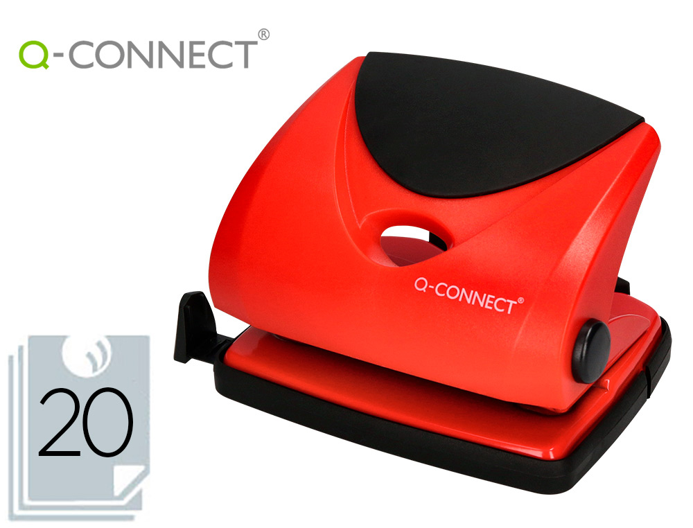 PERFORATEUR Q-CONNECT CAPACIT PERFORATION 20F 2 TROUS COLORIS ROUGE 108X65MM