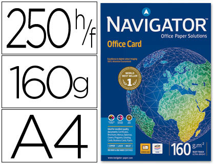 HYPERBURO  PAPIER NAVIGATOR MULTIFONCTION OFFICE CARD A4 160G/M2 BLANCHEUR  169 OPACITÉ 99 RIGIDITÉ 51 250 FEUILLES