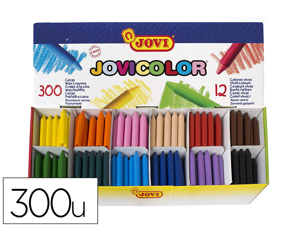 CRAYON CIRE JOVI JUMBO 75MM DIAMETRE 11MM 12 COULEURS     VIVES ASSORTIES FORMAT        SCOLAIRE BOITE 300 UNITES