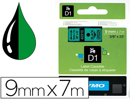 RUBAN TITREUSE DYMO 1000/5500 9MMX7M COLORIS IMPRESSION NOIR/VERT