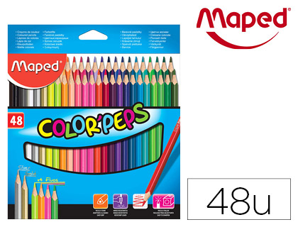 CRAYON COULEUR COLOR'PEPS MINE RSISTANTE FACILE  TAILLER ET  TENIR COLORIS ASSORTIS + OR ARGENT TUI 48 UNITS