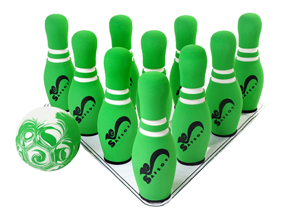 SET BOWLING PLASTICO ROTOTECH REVTEMENT EN MOUSSE COMPACTE LEST CONTENANT 1 BOULE DIAMTRE 150MM 10 QUILLES