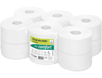 PAPIER HYGINIQUE JUMBO 180M CENTER FEED OUATE BLANCHE RECYCLE COLABEL 2 PLIS ROULEAU 720 FEUILLES PAQUET 12 ROULEAUX
