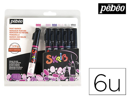 MARQUEUR PEINTURE PBO SKRIB ACRYLIQUE BRILLANT MULTI-SUPPORTS POINTE 0.7MM COULEURS DRAGES SET 6 UNITS