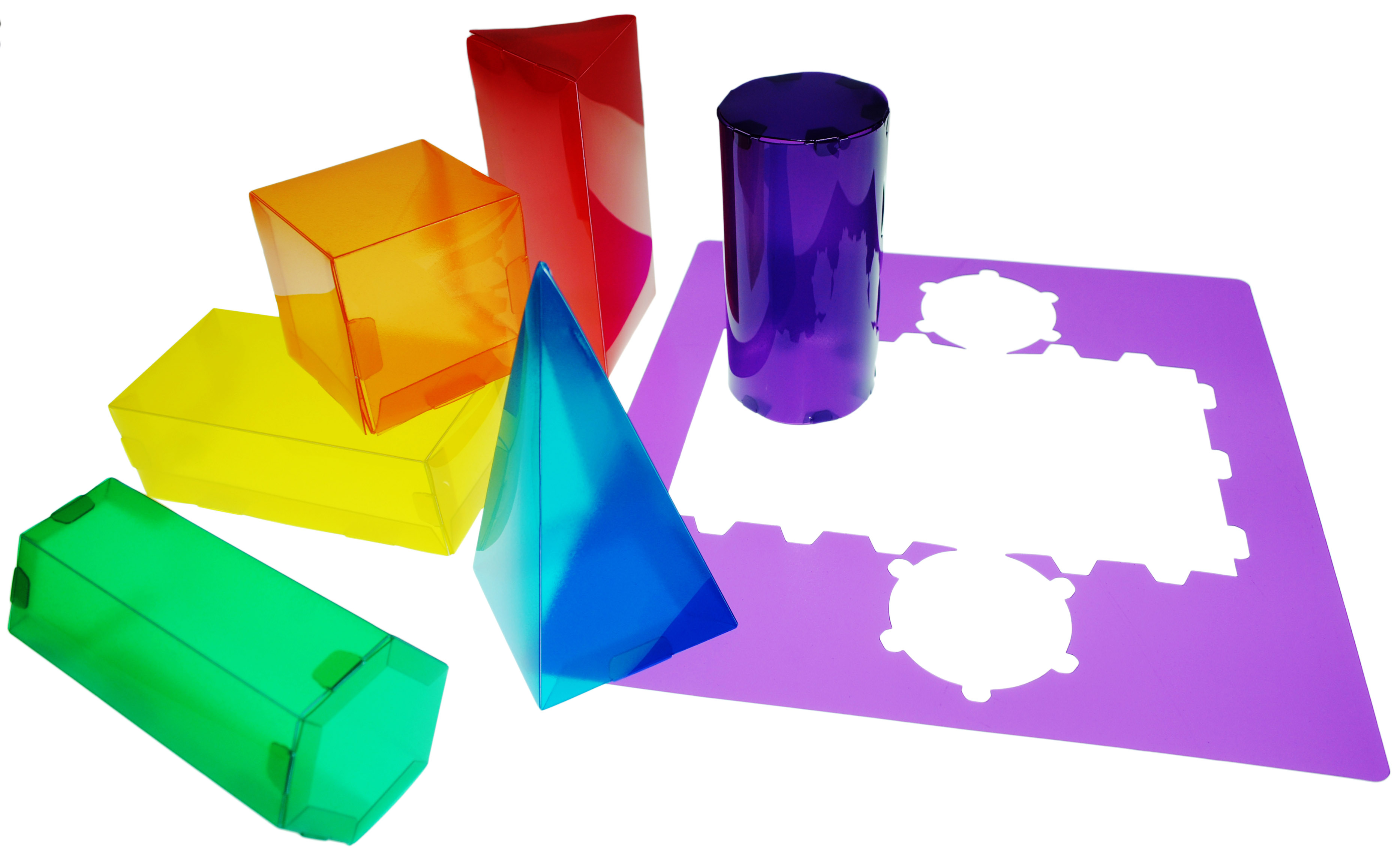 JEU HENBEA MODȒLES 3D PLASTIQUE FLEXIBLE FORMES GOMTRIQUES COULEURS TRANSLUCIDES 35X35CM SET