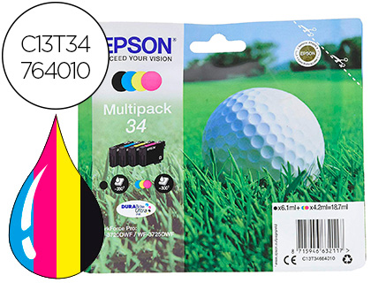 CARTOUCHE EPSON PACK N34 XL JET D'ENCRE COULEUR NOIR/CYAN/MAGENTA/JAUNE HAUTE CAPACIT 1250P