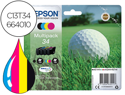 CARTOUCHE EPSON PACK N34 JET D'ENCRE COULEUR NOIR/CYAN/MAGENTA/JAUNE