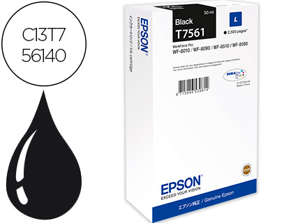 CARTOUCHE JET ENCRE EPSON T7561 HC ORIGINAL C13T75544010 COULEUR NOIR