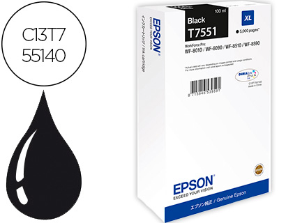CARTOUCHE JET D'ENCRE EPSON T7551 WORKFORCE PRO WF-8010 / 8090 / 8510 / 8590 NOIR