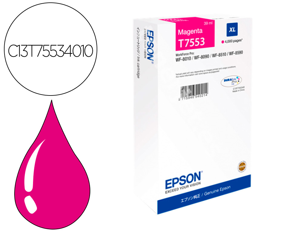 CARTOUCHE JET ENCRE EPSON T7553 HC ORIGINAL C13T75534010 COULEUR JAUNE