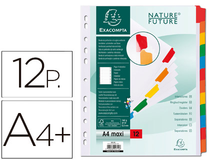 INTERCALAIRE EXACOMPTA CARTE BLANCHE 160G 12 POSITIONS A4+ CARTE ONGLETS COULEUR RENFORCS