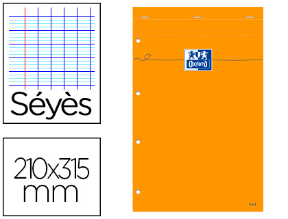 Bloc notes perforé 4 trous 21x31,5cm 160 pages grands carreaux Seyes orange