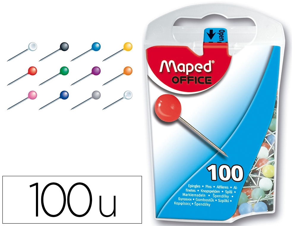 HYPERBURO  ÉPINGLE MAPED DE SIGNALISATION FORME RONDE DIAMÈTRE 5MM 5  COLORIS ASSORTIS BOÎTE 100 UNITÉS