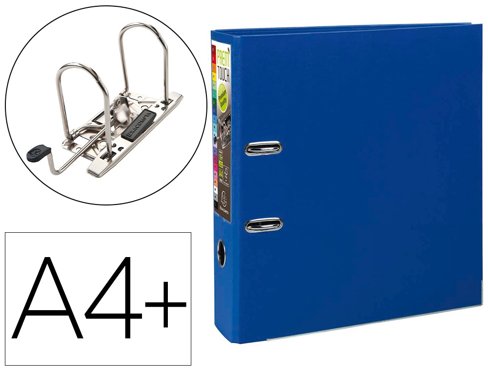CLASSEUR LEVIER EXACOMPTA PREM'TOUCH POLYPROPYLNE A4+ 32X30CM DOS 8CM BOUTON POUSSOIR COLORIS BLEU FONC