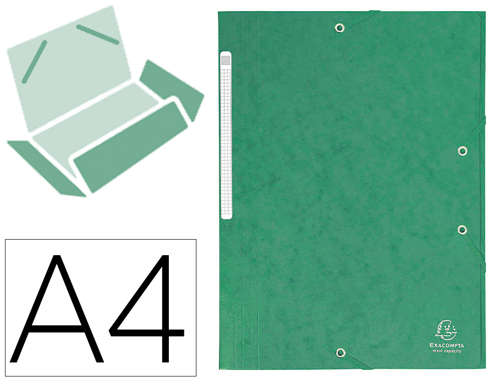 CHEMISE 3 RABATS EXACOMPTA MAXI CAPACITY CARTE LUSTRE 5/10E FORMAT A4 24X32CM DOS 35MM LASTIQUE COLORIS VERT