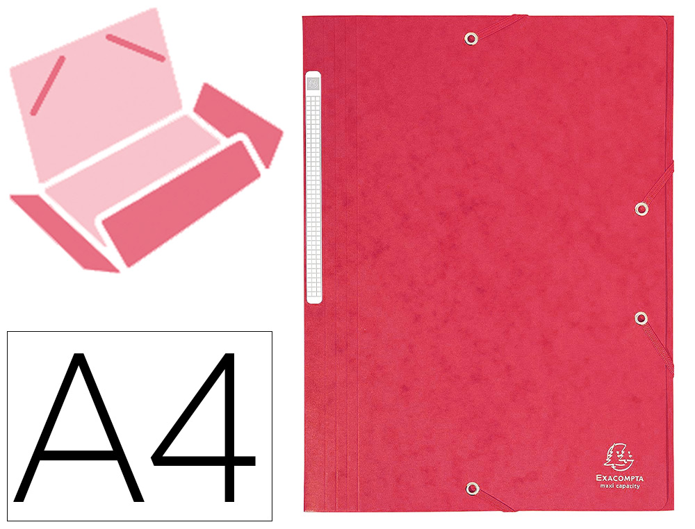 CHEMISE 3 RABATS EXACOMPTA MAXI CAPACITY CARTE LUSTRE 5/10E FORMAT A4 24X32CM DOS 35MM LASTIQUE COLORIS ROUGE