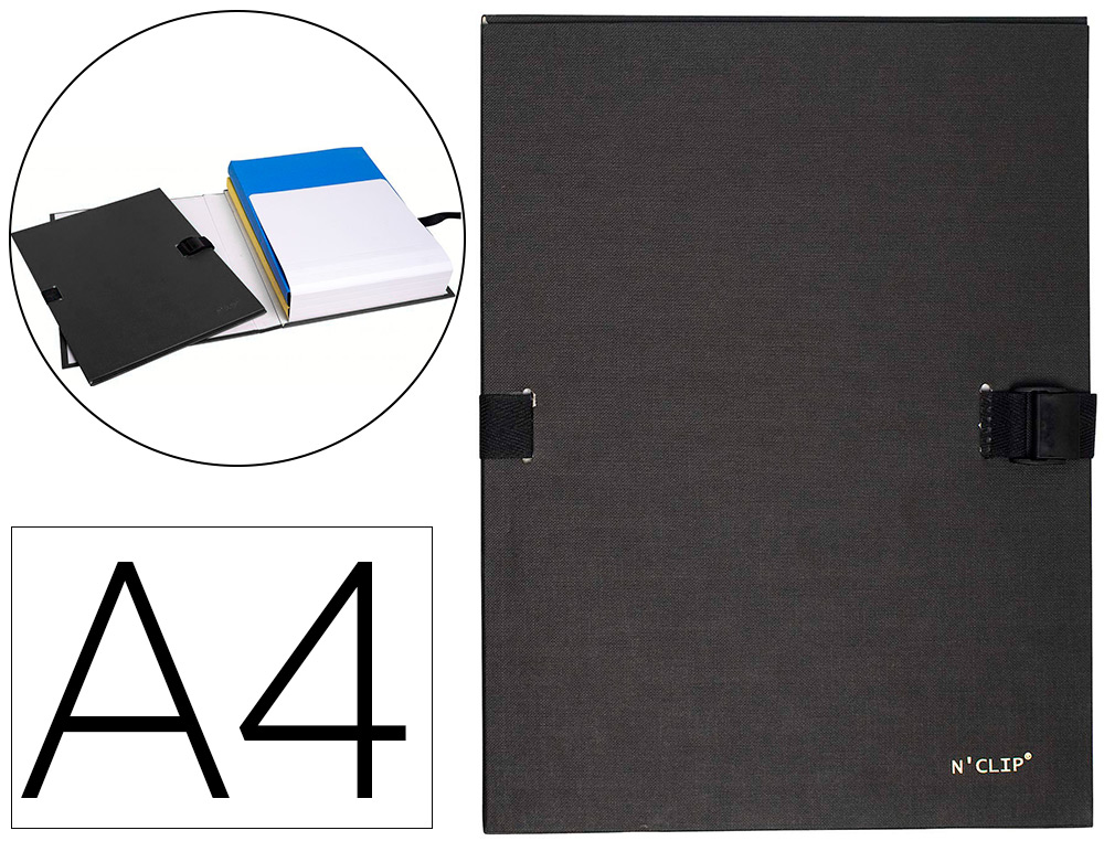 CHEMISE EXACOMPTA N'CLIP RABAT EN PIED CARTON RECOUVERT 10/10E A4 DOS EXTENSIBLE 13CM CLIP SANGLE COLORIS NOIR