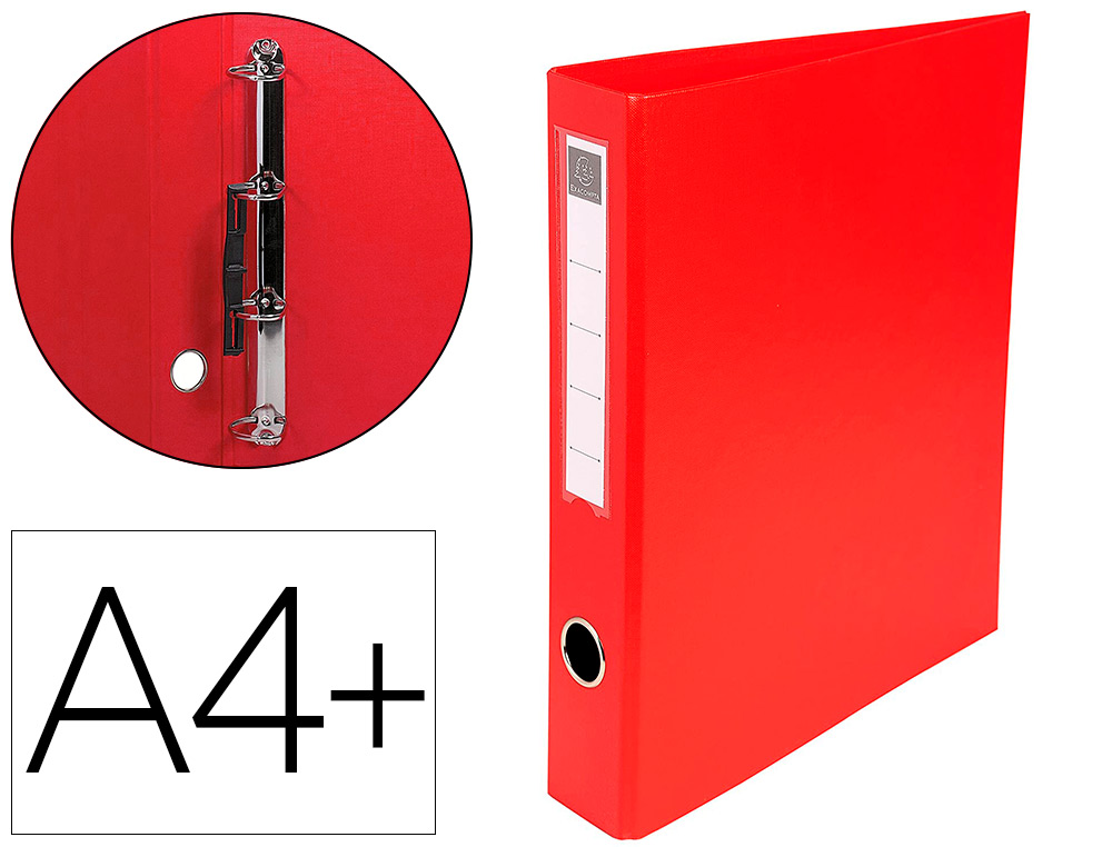 CLASSEUR EXACOMPTA 4 ANNEAUX EN D 40MM PVC A4+ 32X29CM DOS 6CM TIQUETTE PORTE-TIQUETTE COLORIS ROUGE
