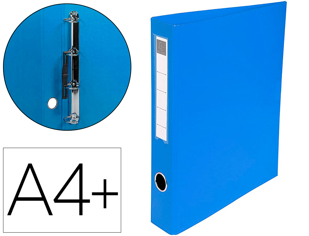 CLASSEUR EXACOMPTA 4 ANNEAUX EN D 40MM PVC A4+ 32X29CM DOS 6CM TIQUETTE PORTE-TIQUETTE COLORIS BLEU