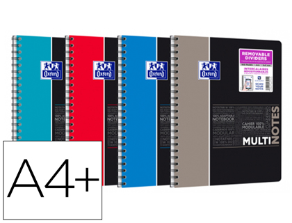 CAHIER MULTINOTES OXFORD ETUDIANTS RELIURE INTEGRALE   COUVERTURE POLYPROPYLENE A4+  160 PAGES PERFOREES 90G 5X5MM