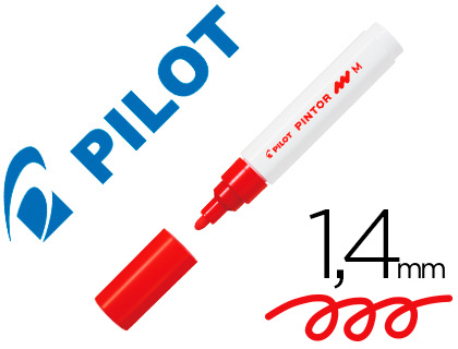 MARQUEUR PILOT PINTOR PEINTURE BASE D'EAU ULTRA-COUVRANTE TOUTES SURFACES POINTE MOYENNE COLORIS ROUGE