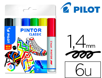 MARQUEUR PILOT PINTOR PEINTURE BAS D'EAU ULTRA-COUVRANTE MULTISURFACE POINTE MOYENNE RSISTANTE SET 6 COLORIS CLASSIQUES