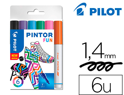 MARQUEUR PILOT PINTOR PEINTURE BASE D'EAU ULTRA-COUVRANTE MULTISURFACE POINTE MOYENNE RSISTANTE SET 6 COLORIS FUN