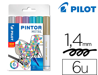 MARQUEUR PILOT PINTOR PEINTURE BASE D'EAU ULTRA-COUVRANTE MULTI SURFACE POINTE MOYENNE RSISTANTE SET 6 COLORIS MTAL