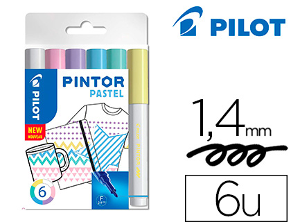 MARQUEUR PILOT PINTOR PEINTURE BASE D'EAU ULTRA-COUVRANTE MULTI SURFACE POINTE MOYENNE RSISTANTE SET 6 COLORIS PASTEL
