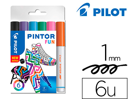 MARQUEUR PILOT PINTOR PEINTURE BASE D'EAU ULTRA-COUVRANTE MULTI SURFACE POINTE FINE RSISTANTE SET 6 COLORIS FUN