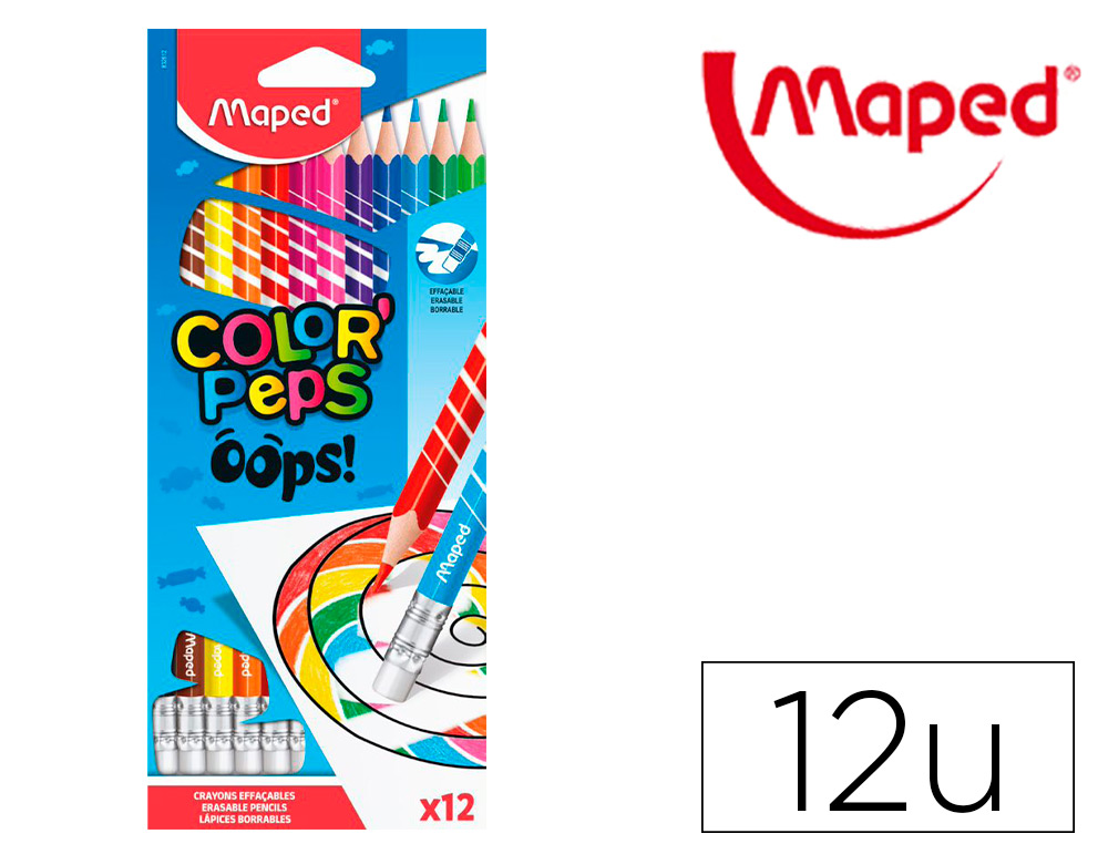 CRAYON COULEUR EFFACABLE MAPED COLOR'PEPS OOPS         TRIANGULAIRE MINE RESISTANTE  FACILE A TAILLER - 12 UN