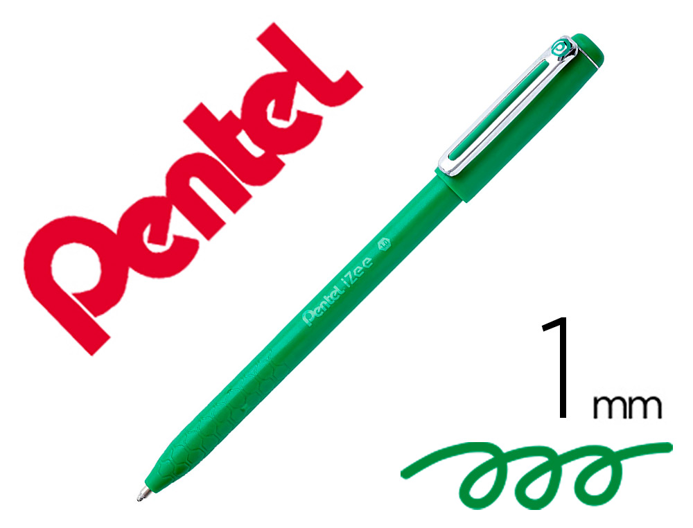 STYLO-BILLE PENTEL IZEE A CAPUCHON ECRITURE MOYENNE     POINTE 1MM ENCRE FAIBLE       VISCOSITE  RECHARGEABLE VERT