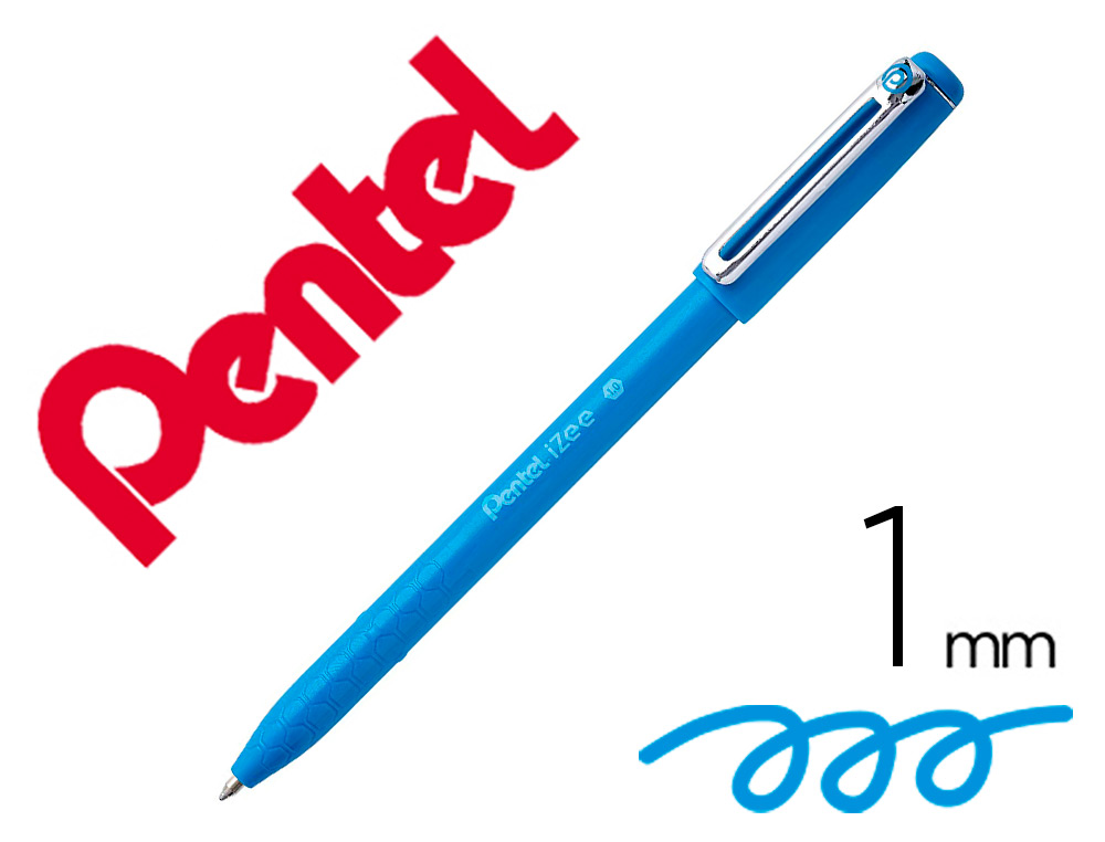 STYLO-BILLE PENTEL IZEE A CAPUCHON POINTE MOYENNE 1MM   ENCRE FAIBLE VISCOSITE        RECHARGEABLE BLEU CIEL