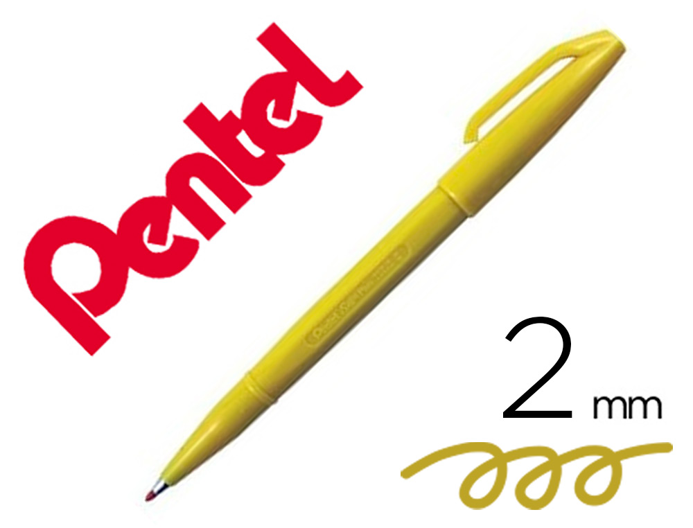 FEUTRE PENTEL SIGN S520 ECRITURE DOUCE AQUARELLABLE   POINTE MOYENNE 2MM BAGUEE     LONGUE DUREE ENCRE JAUNE