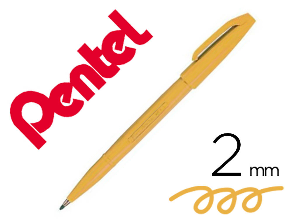 FEUTRE PENTEL SIGN S520 ECRITURE DOUCE AQUARELLABLE   POINTE MOYENNE 2MM BAGUEE     LONGUE DUREE ENCRE OCRE