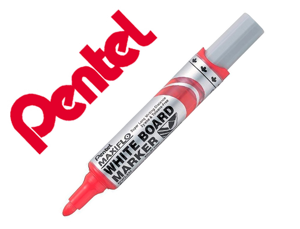 MARQUEUR PENTEL MAXIFLO TABLEAU BLANC BOUTON POUSSOIR POINTE ULTRA-LARGE LONGUEUR   ECRITURE 750M ROUGE
