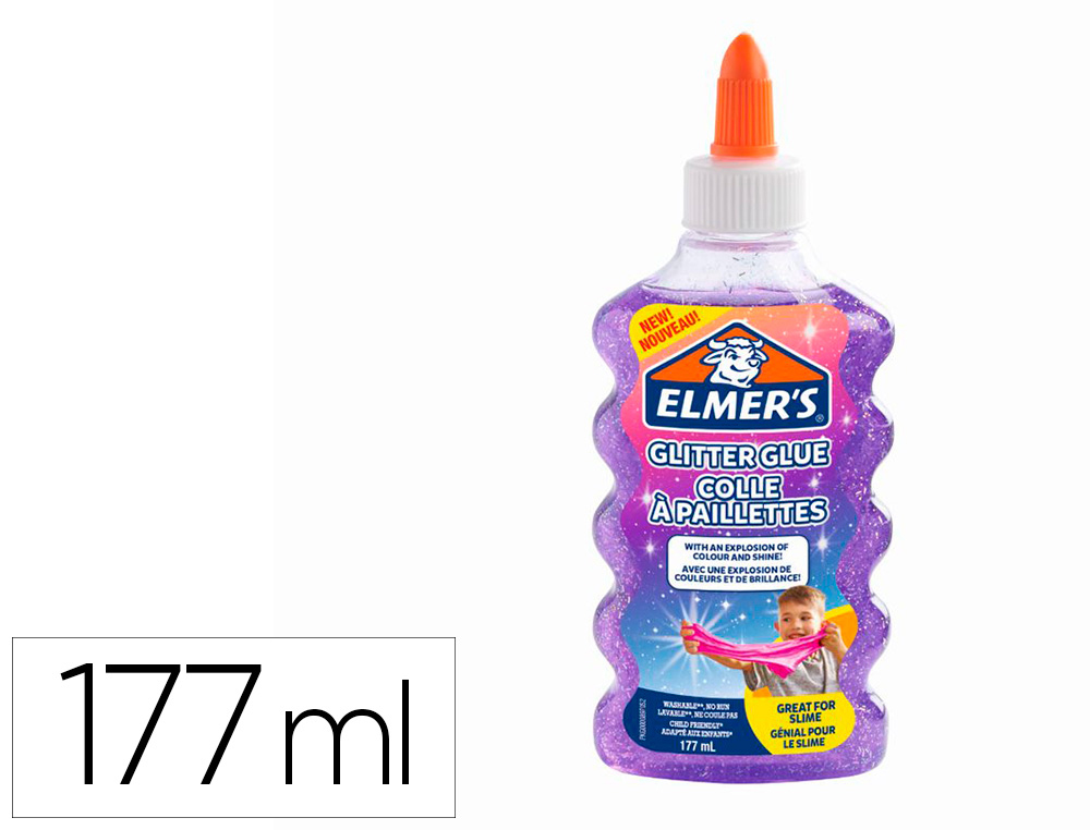 HYPERBURO  COLLE LIQUIDE PAILLETEE ELMERS LAVABLE ADAPTE AUX ENFANTS POUR  FABRICATION SLIME - FLACON 177ML COLORIS VIOLET