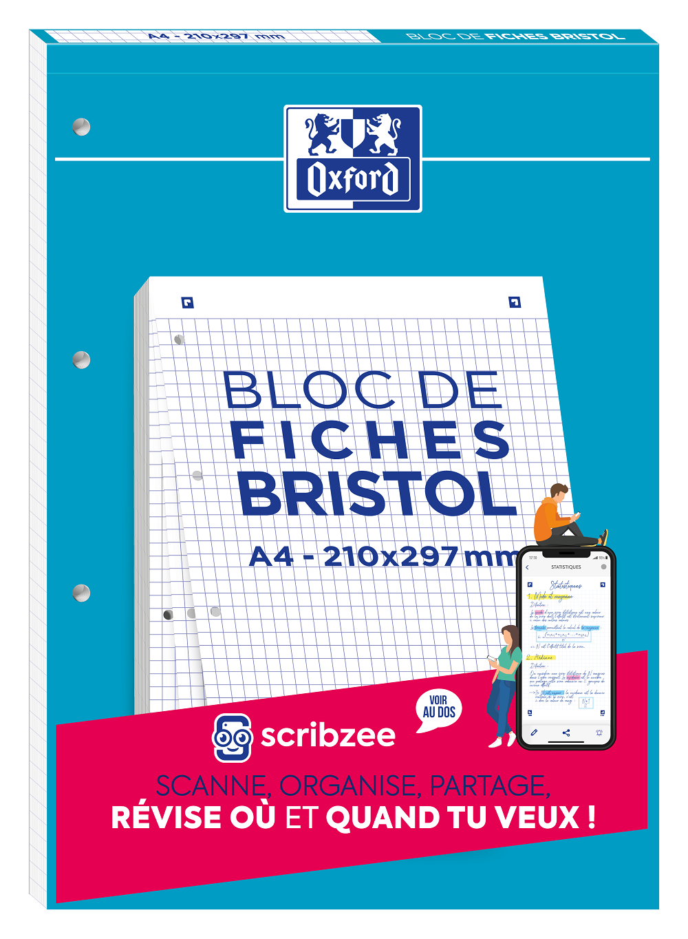 Oxford - Fiches Bristol - A4 - 21 x 29,7 cm - Non perforées - Blanc - Uni -  Pack de 100 Pas Cher