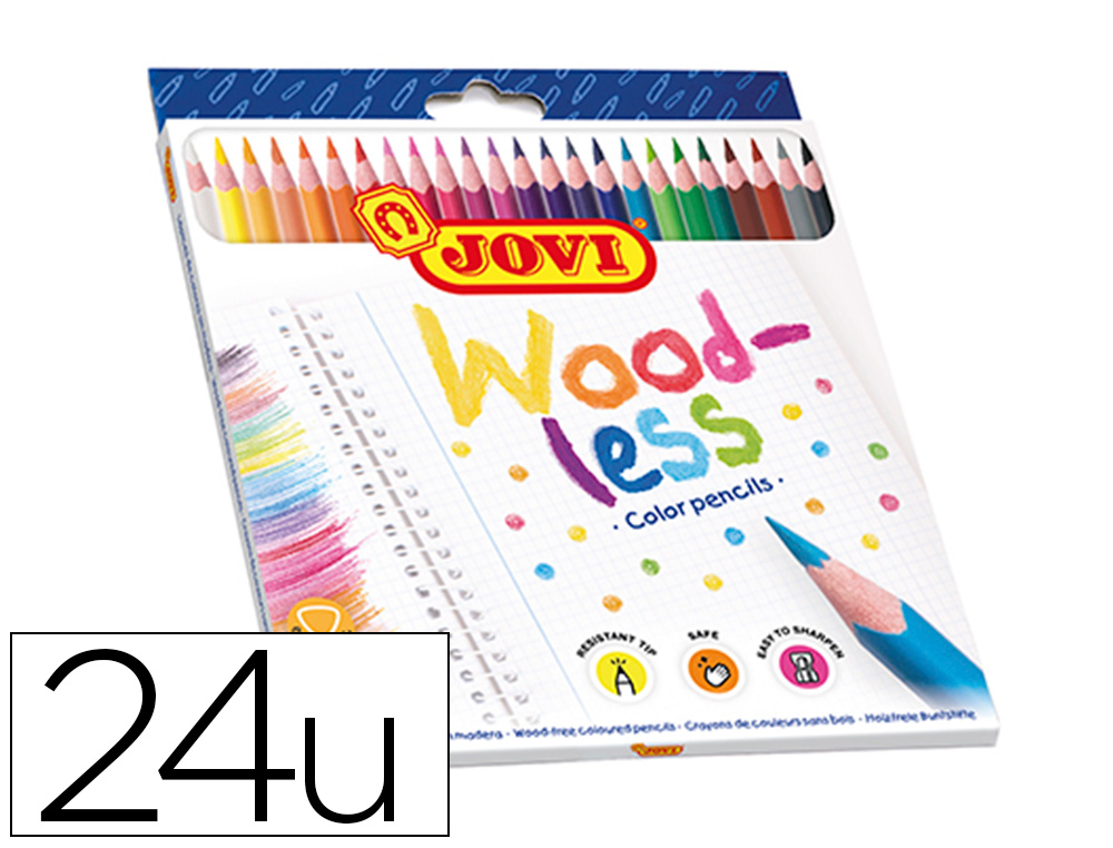 CRAYON COULEUR JOVI WOODLESS TRIANGULAIRE MINE RESISTANTE  HAUT POUVOIR COUVRANT INODORE COULEURS VIVES ETUI 24 UNITES