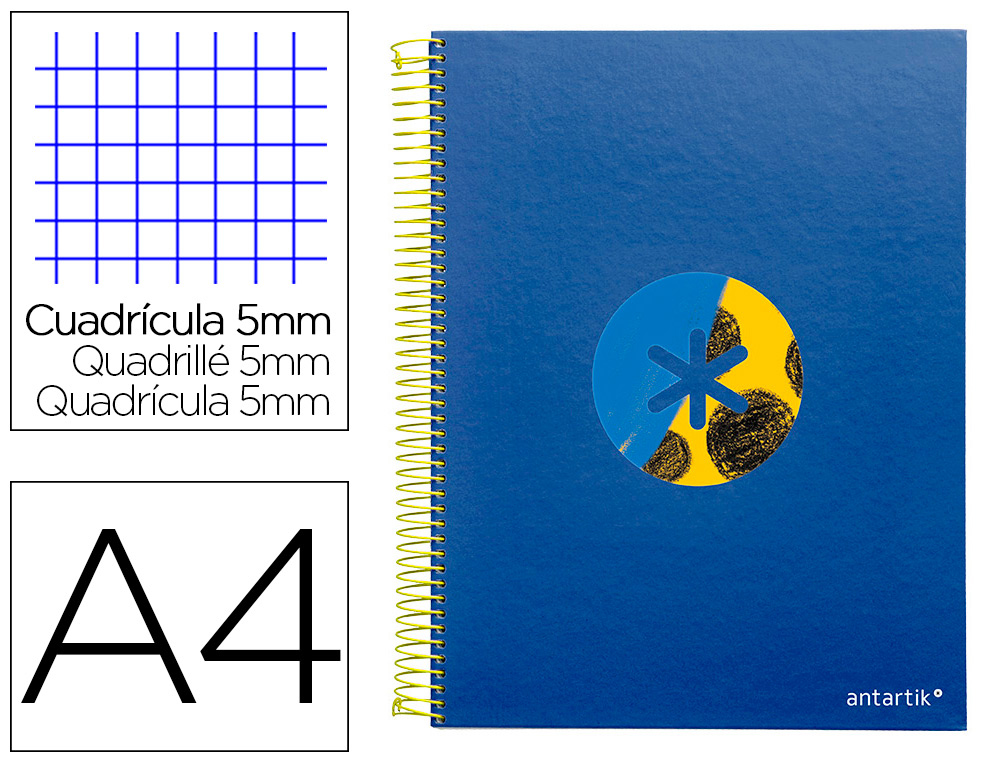 CAHIER SPIRALE LIDERPAPEL ANTARTIK A4 120F 100G REMBORDE5X5MM MICRO-PERF 5 BANDES 4   TROUS TRENDING 2020 BLEU