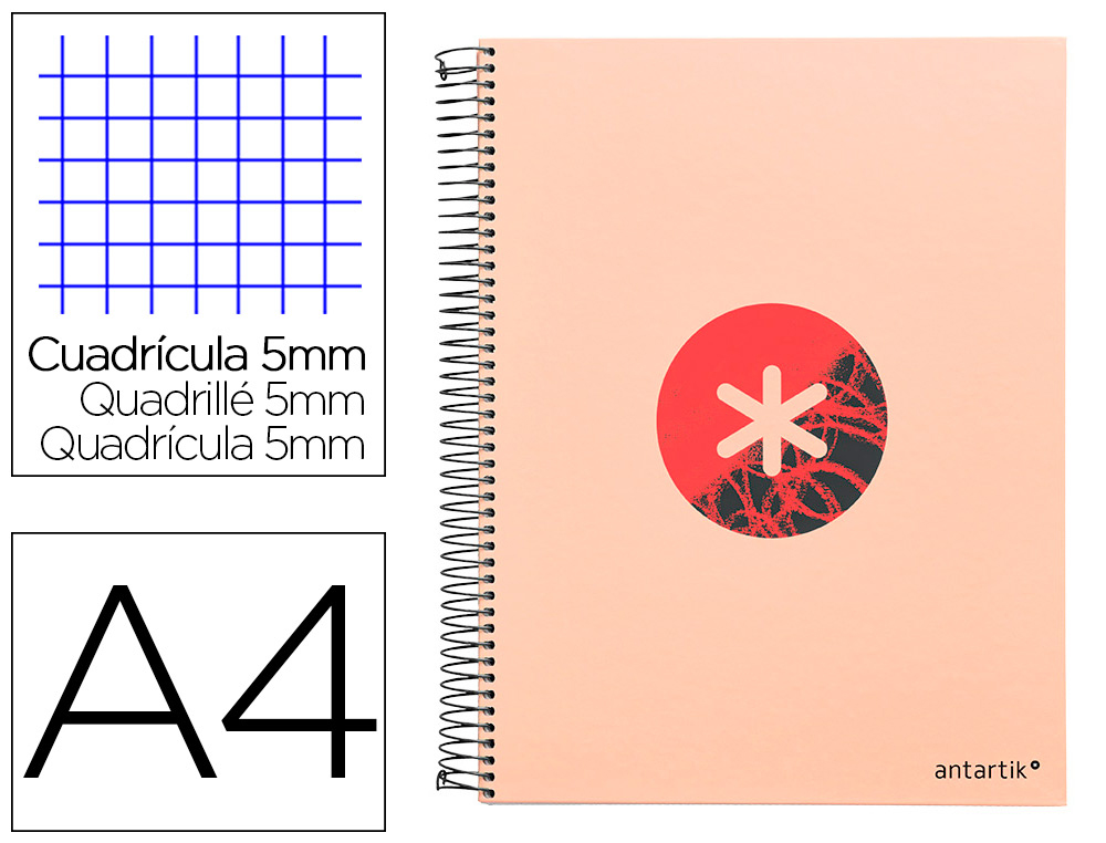 CAHIER SPIRALE LIDERPAPEL ANTARTIK A4 120F 100G REMBORDE5X5MM MICRO-PERF 5 BANDES 4   4 TROUS TRENDING 2020 CORAIL