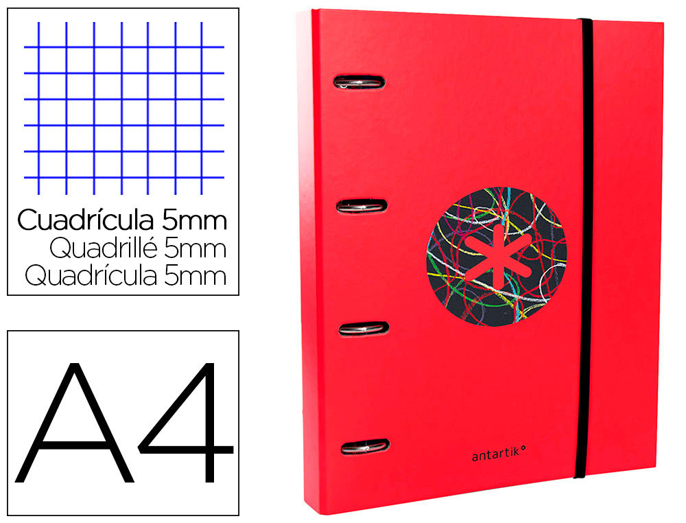 CLASSEUR ANTARTIK TRENDING TOPIC 2020 4 ANNEAUX RONDS    40MM FEUILLET MOBILE A4 5X5MM COLORIS ROUGE