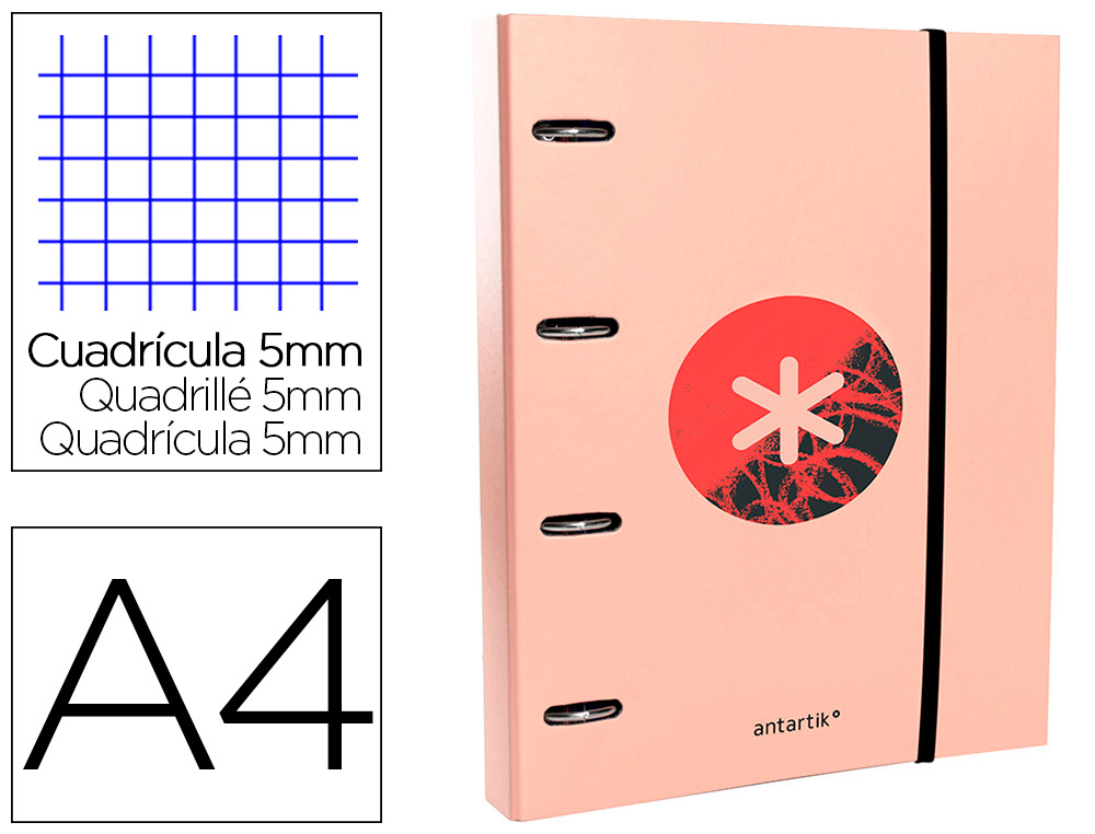 CLASSEUR ANTARTIK TRENDING TOPIC 2020 4 ANNEAUX RONDS    40MM FEUILLET MOBILE A4 5X5MM COLORIS CORAIL