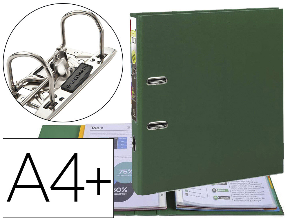 CLASSEUR  LEVIER EXACOMPTA PREM'TOUCH A4+ POLYPROPYLNE DOS 50MM COLORIS VERT FONC