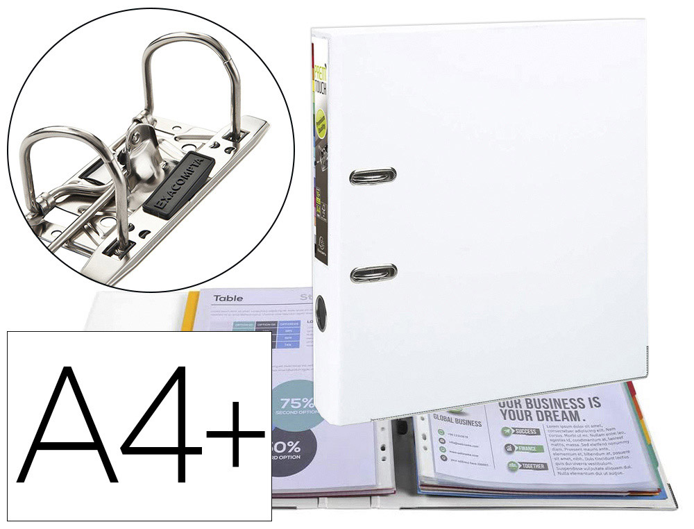 CLASSEUR  LEVIER EXACOMPTA PREM'TOUCH A4+ POLYPROPYLNE DOS 50MM COLORIS BLANC