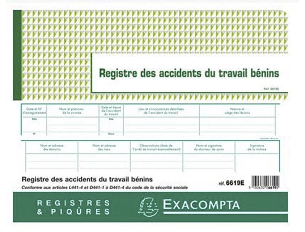 REGISTRE ACCIDENTS DU TRAVAIL
