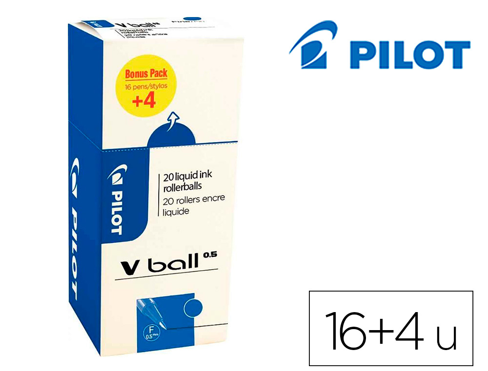 ROLLER PILOT VBALL 05 POINTE METAL CONIQUE ENCRE LIQUIDE   COLORIS BLEU PACK 16 + 4      GRATUITS