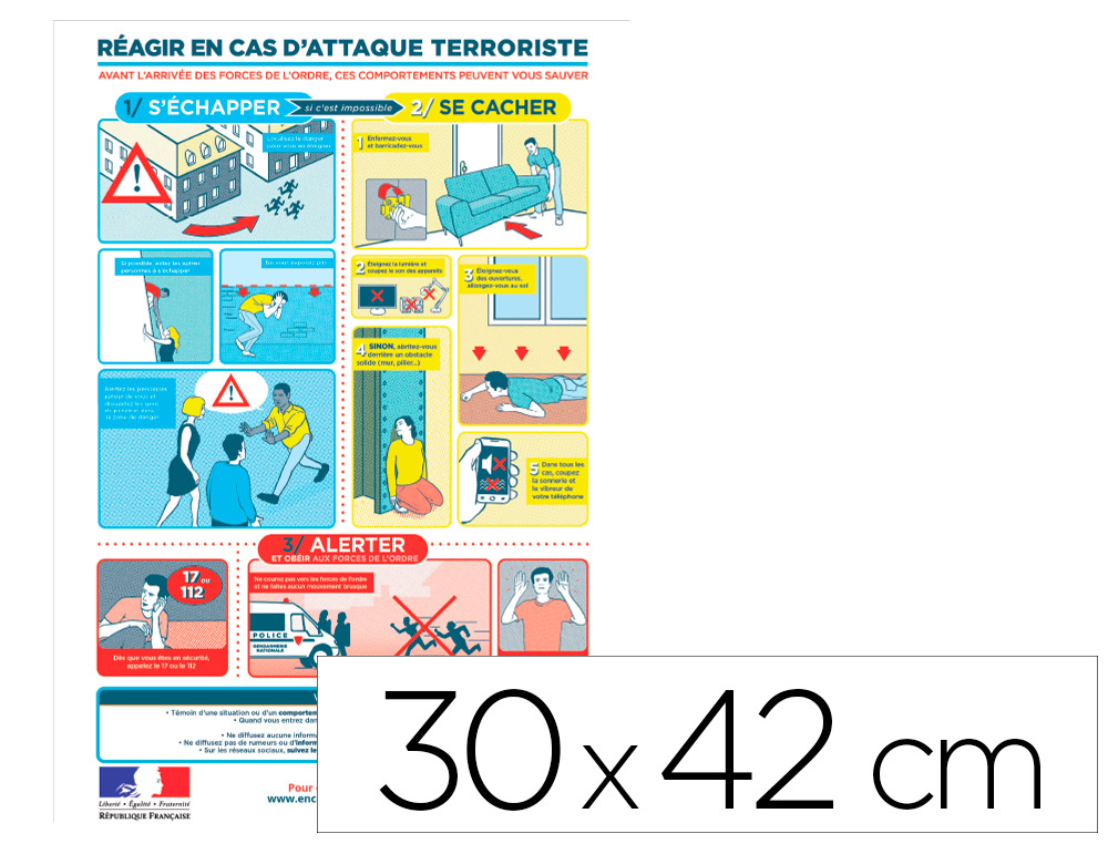 PANNEAU DE SIGNALISATION VIGIPIRATE PVC SIGNALETIQUE   BIZ RAGIR EN CAS D'ATTAQUE   TERRORISTE 30X42CM