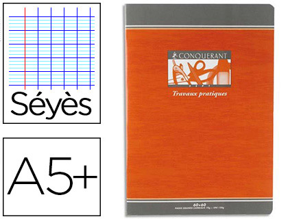 CAHIER TRAVAUX PRATIQUES PIQU CONQURANT SEPT COUVERTURE OFFSET A5+ 17X22CM 64 PAGES 70G 32 SYS/32 UNIES